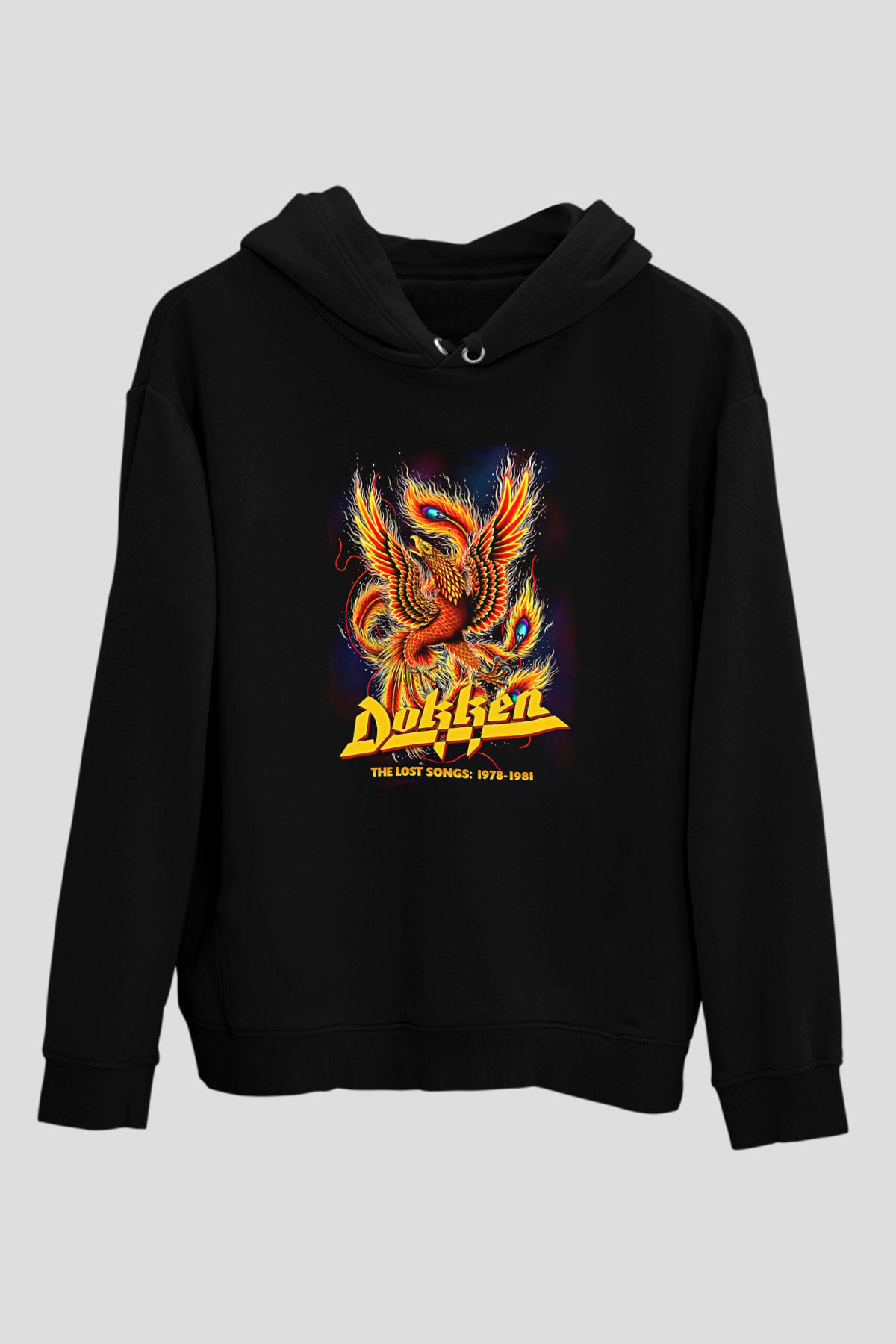 Dokken Baskılı Unisex Siyah Kapüşonlu Sweatshirt