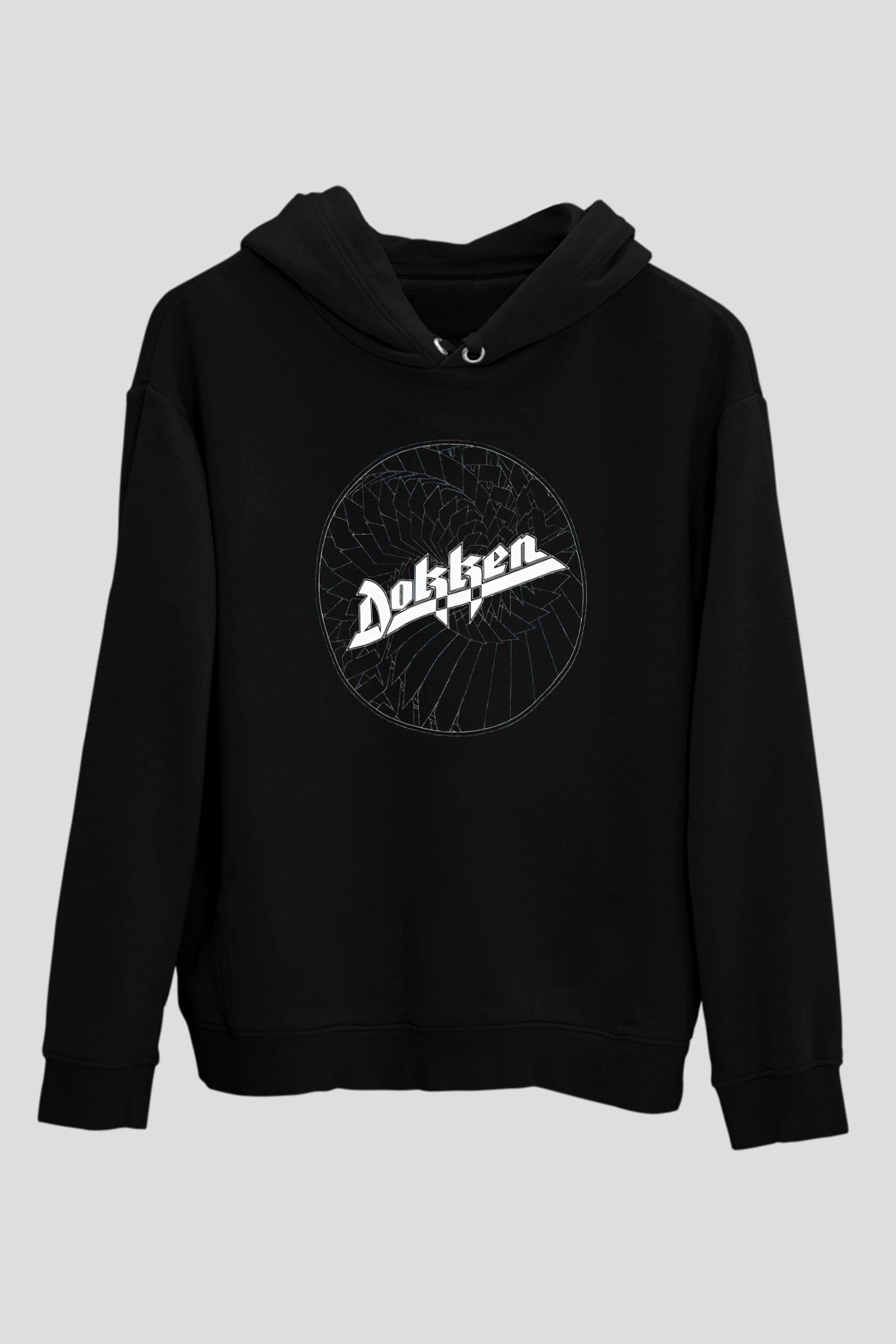 Dokken Baskılı Unisex Siyah Kapüşonlu Sweatshirt