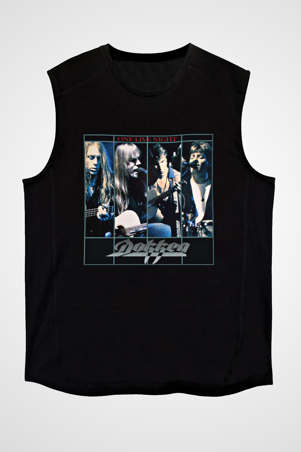 Dokken Baskılı Unisex Siyah Kolsuz Tişört
