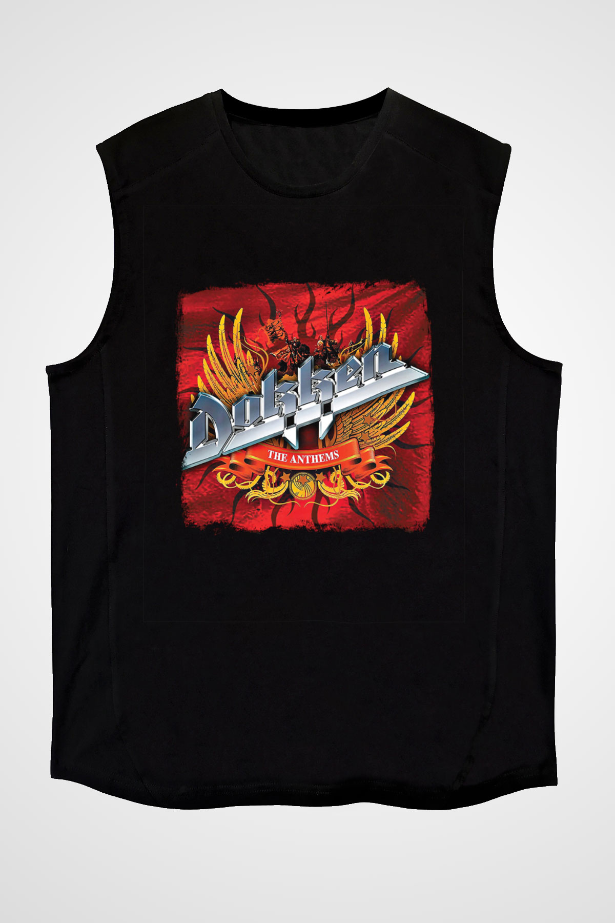 Dokken Baskılı Unisex Siyah Kolsuz Tişört