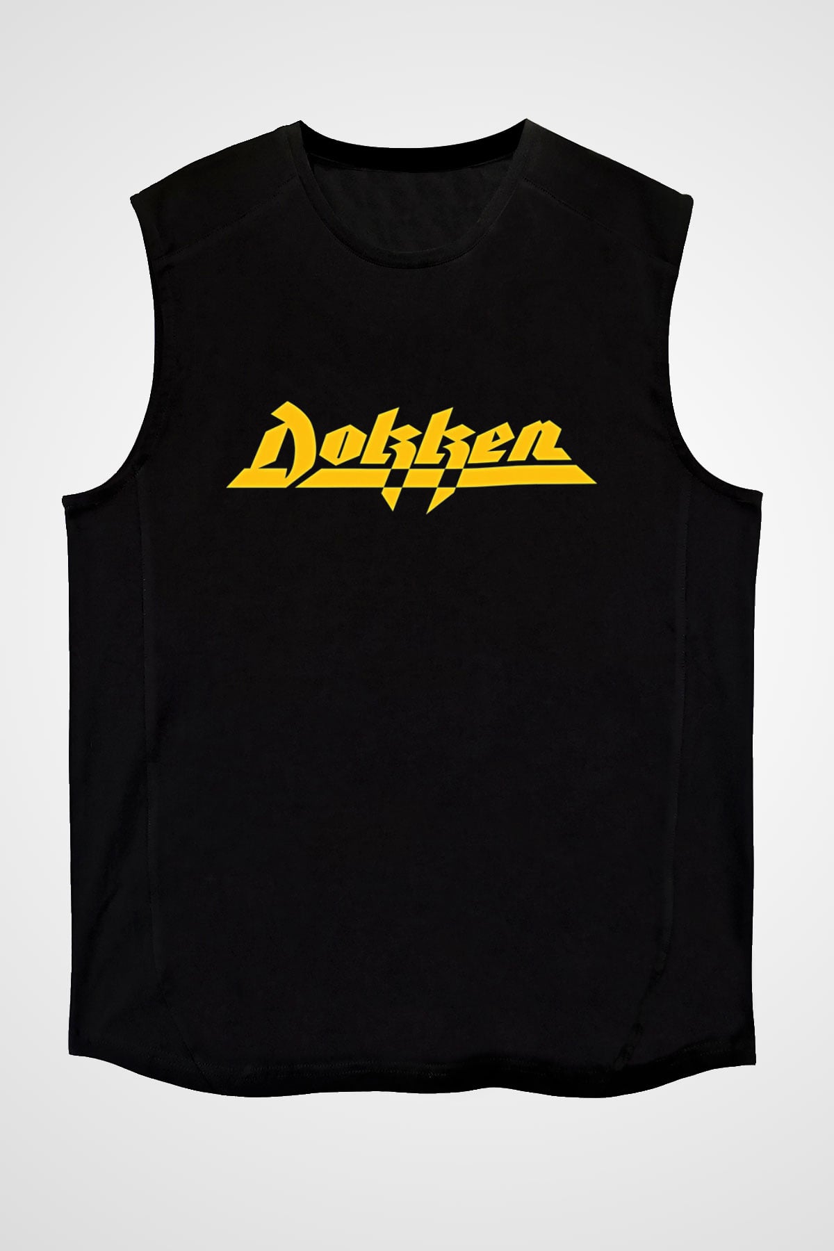 Dokken Baskılı Unisex Siyah Kolsuz Tişört - Tshirt