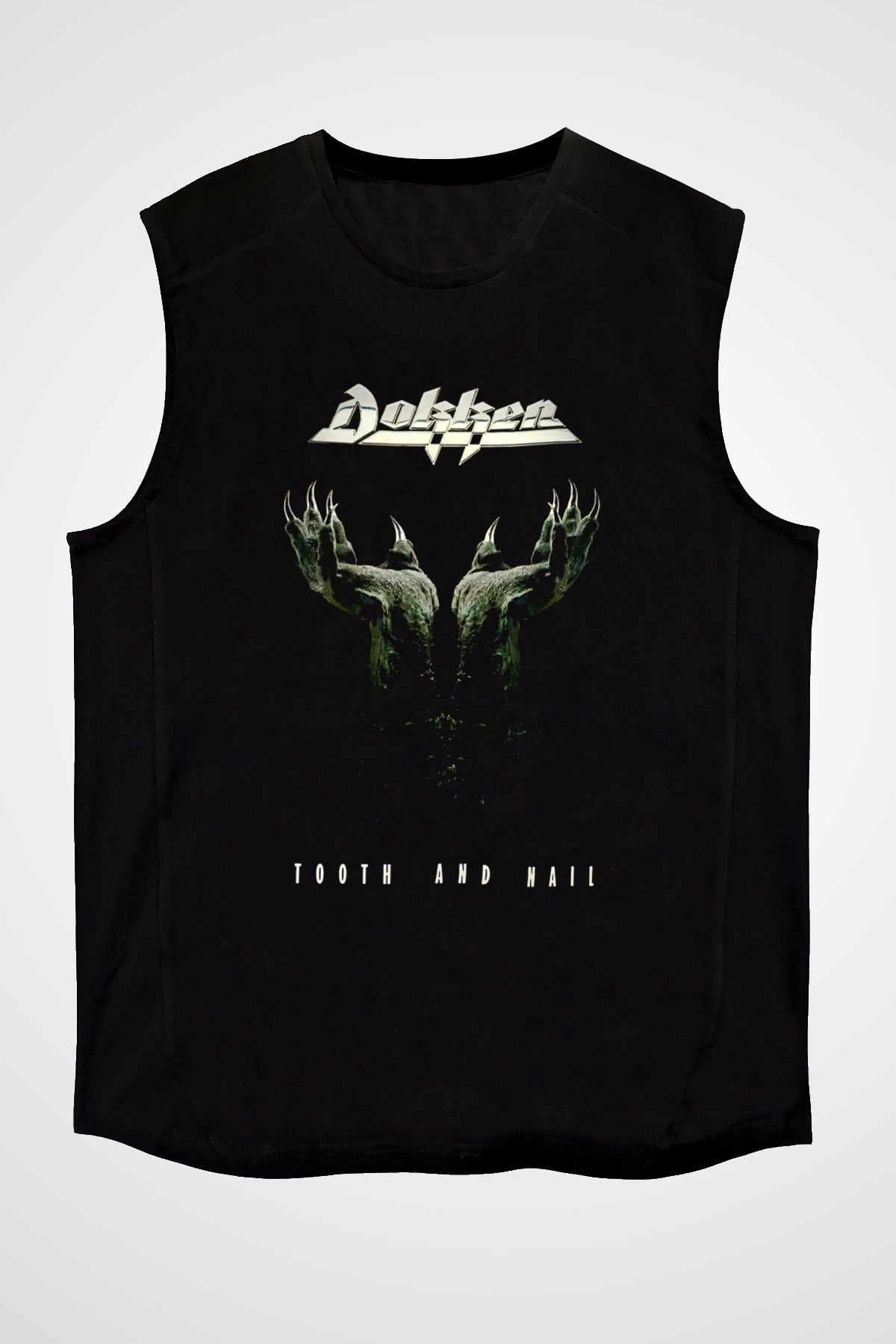 Dokken Baskılı Unisex Siyah Kolsuz Tişört - Tshirt