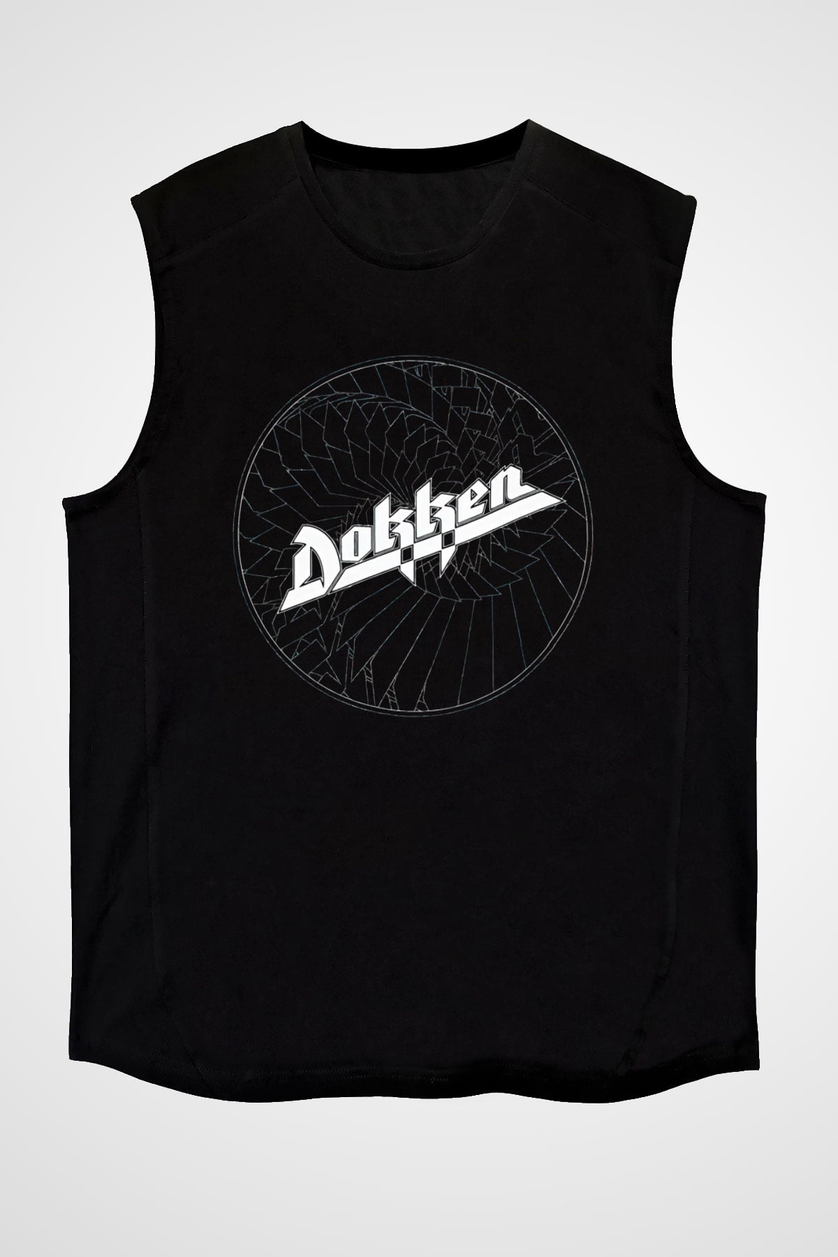 Dokken Baskılı Unisex Siyah Kolsuz Tişört - Tshirt