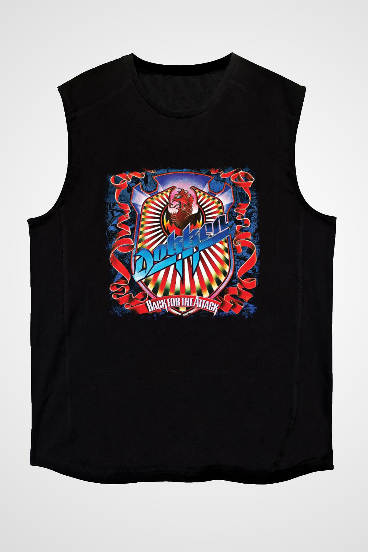 Dokken Baskılı Unisex Siyah Kolsuz Tişört