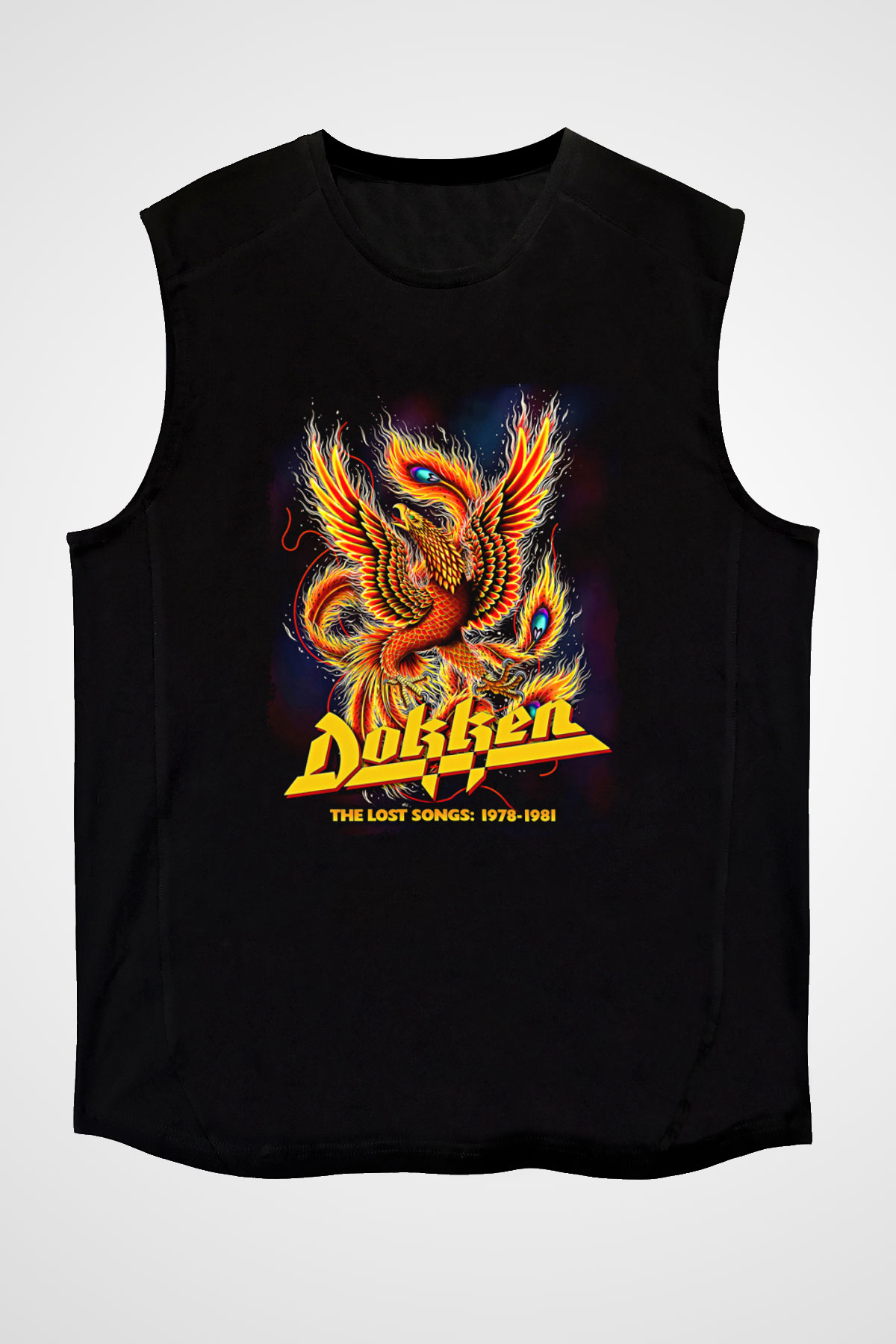 Dokken Baskılı Unisex Siyah Kolsuz Tişört - Tshirt