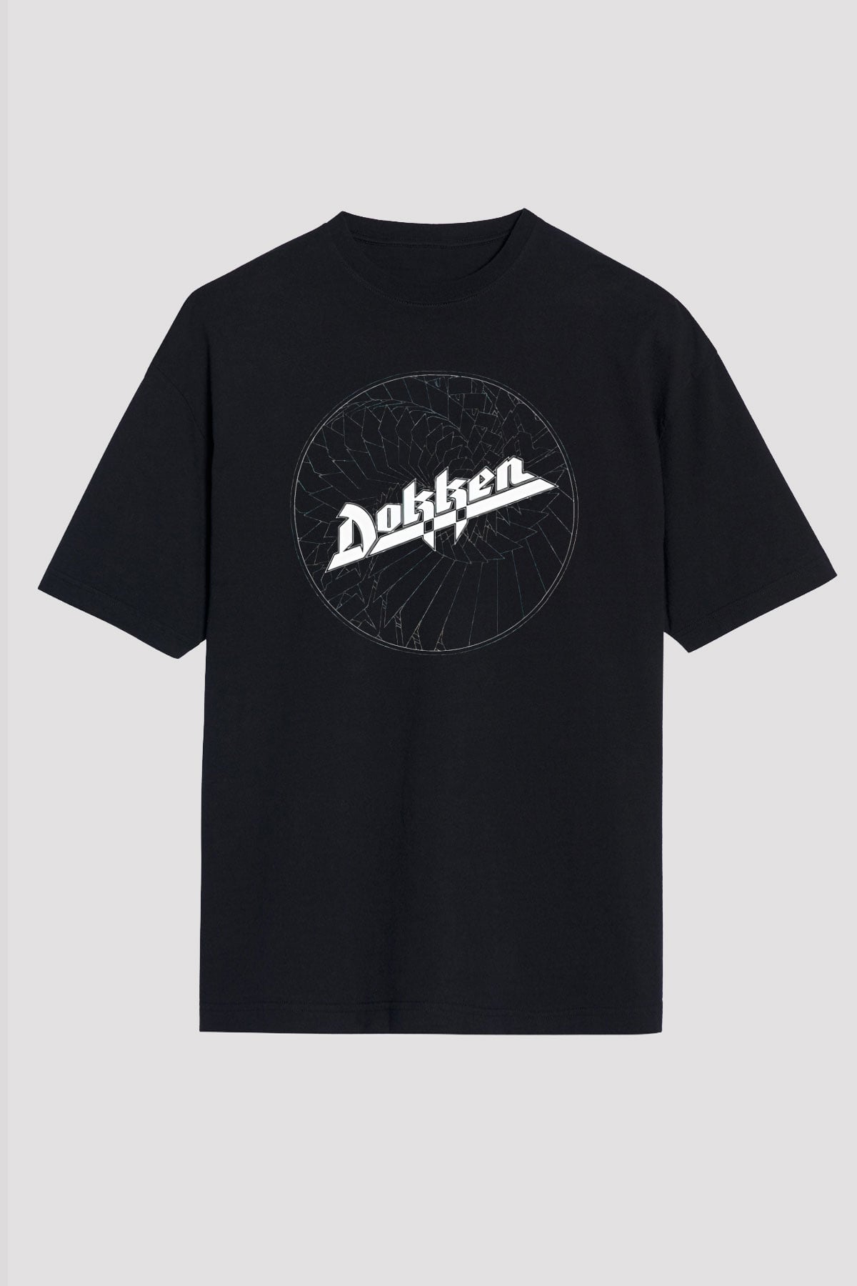 Dokken Baskılı Unisex Siyah Oversize Tişört - Tshirt