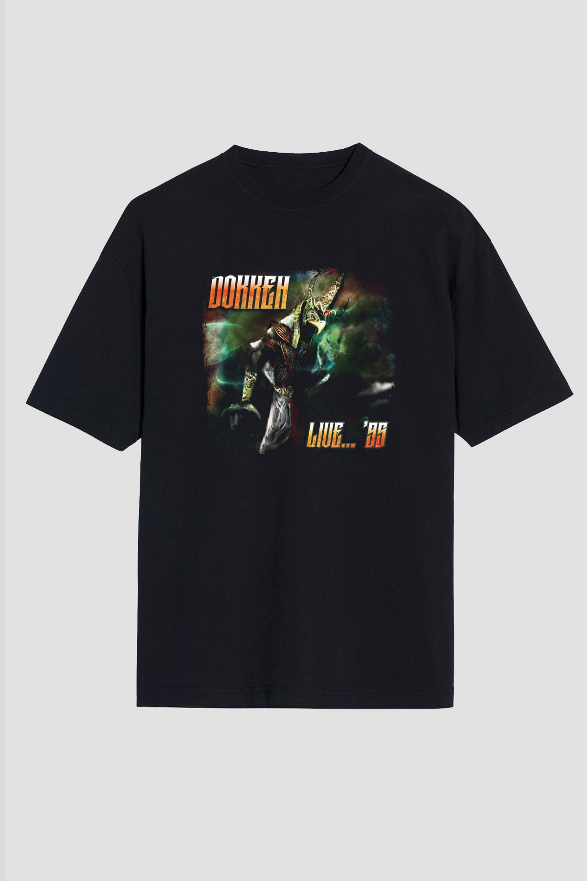 Dokken Baskılı Unisex Siyah Oversize Tişört