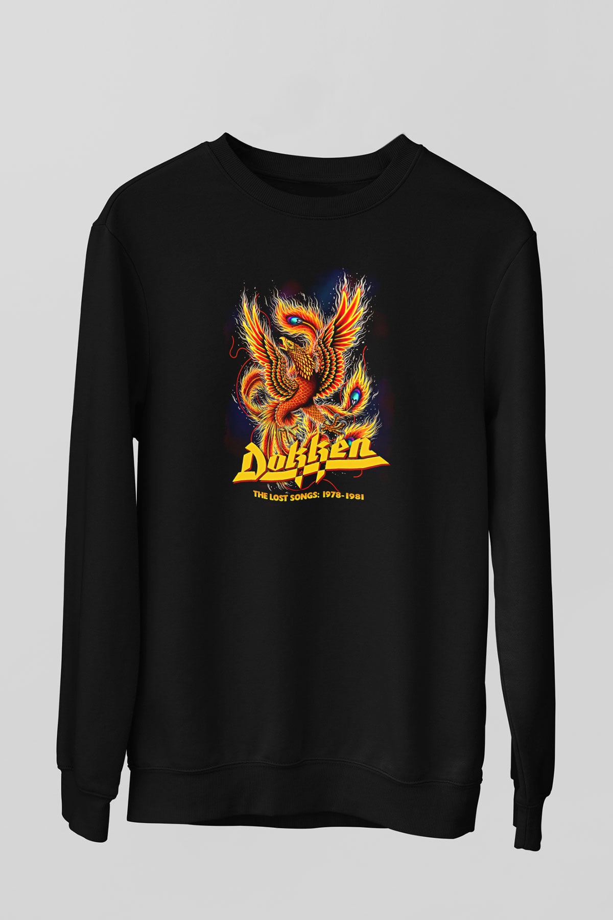 Dokken Baskılı Unisex Siyah Sweatshirt