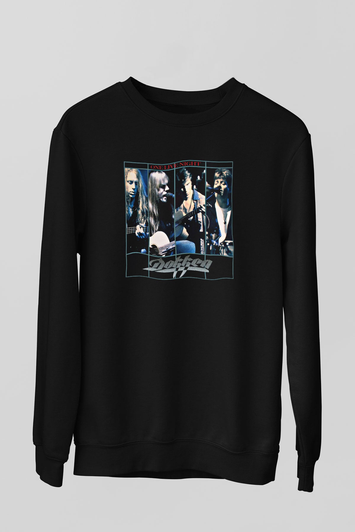 Dokken Baskılı Unisex Siyah Sweatshirt