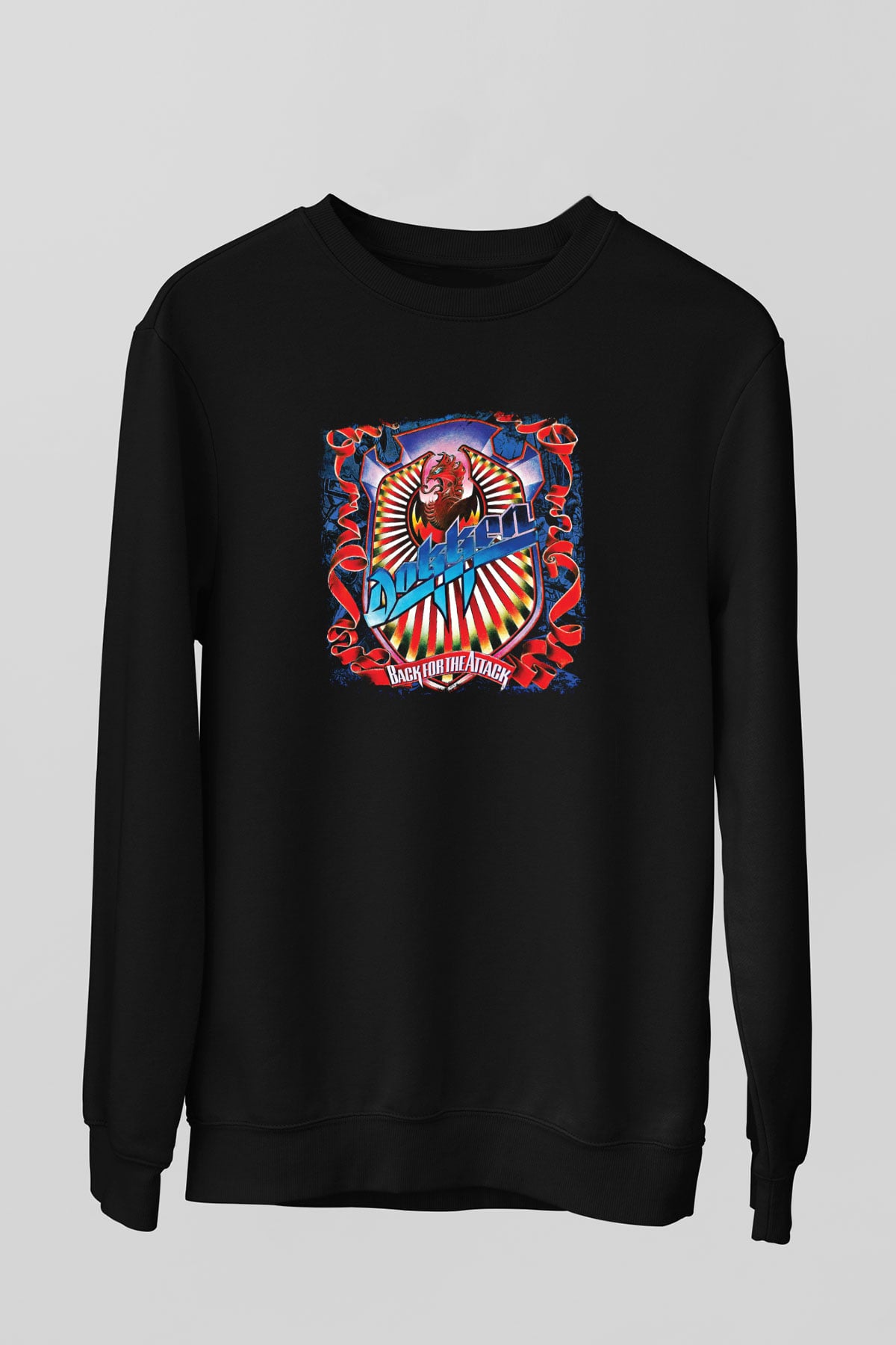 Dokken Baskılı Unisex Siyah Sweatshirt