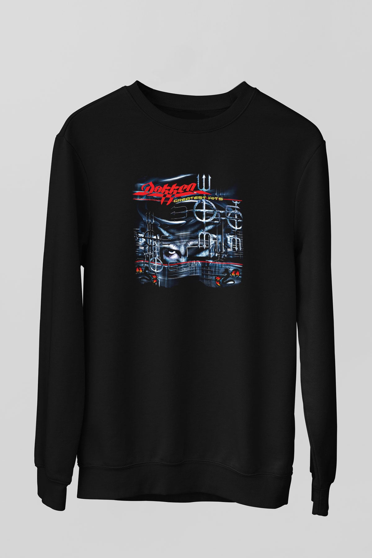 Dokken Baskılı Unisex Siyah Sweatshirt