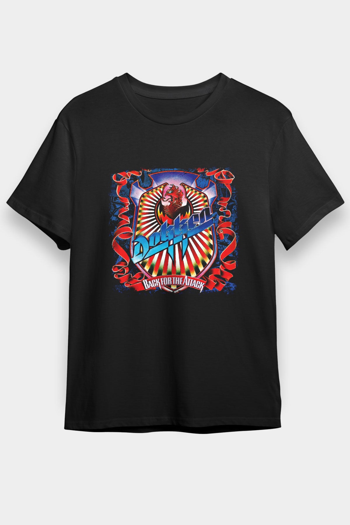 Dokken Baskılı Unisex Siyah Tişört
