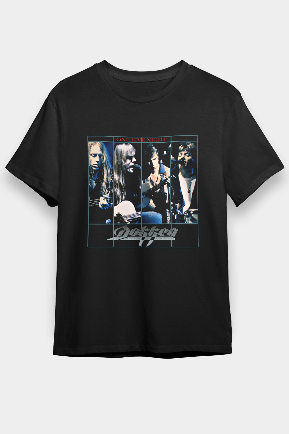 Dokken Baskılı Unisex Siyah Tişört