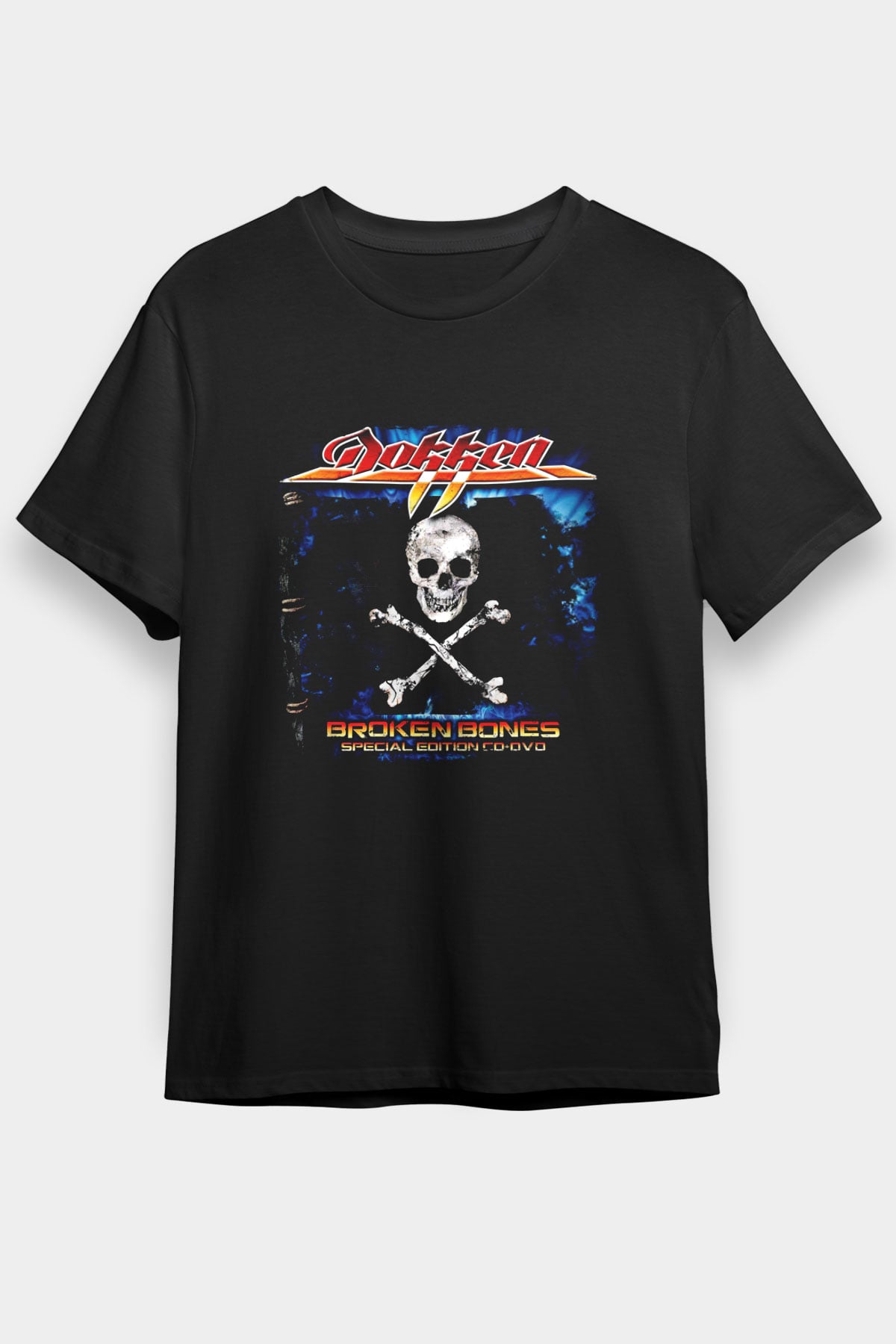 Dokken Baskılı Unisex Siyah Tişört