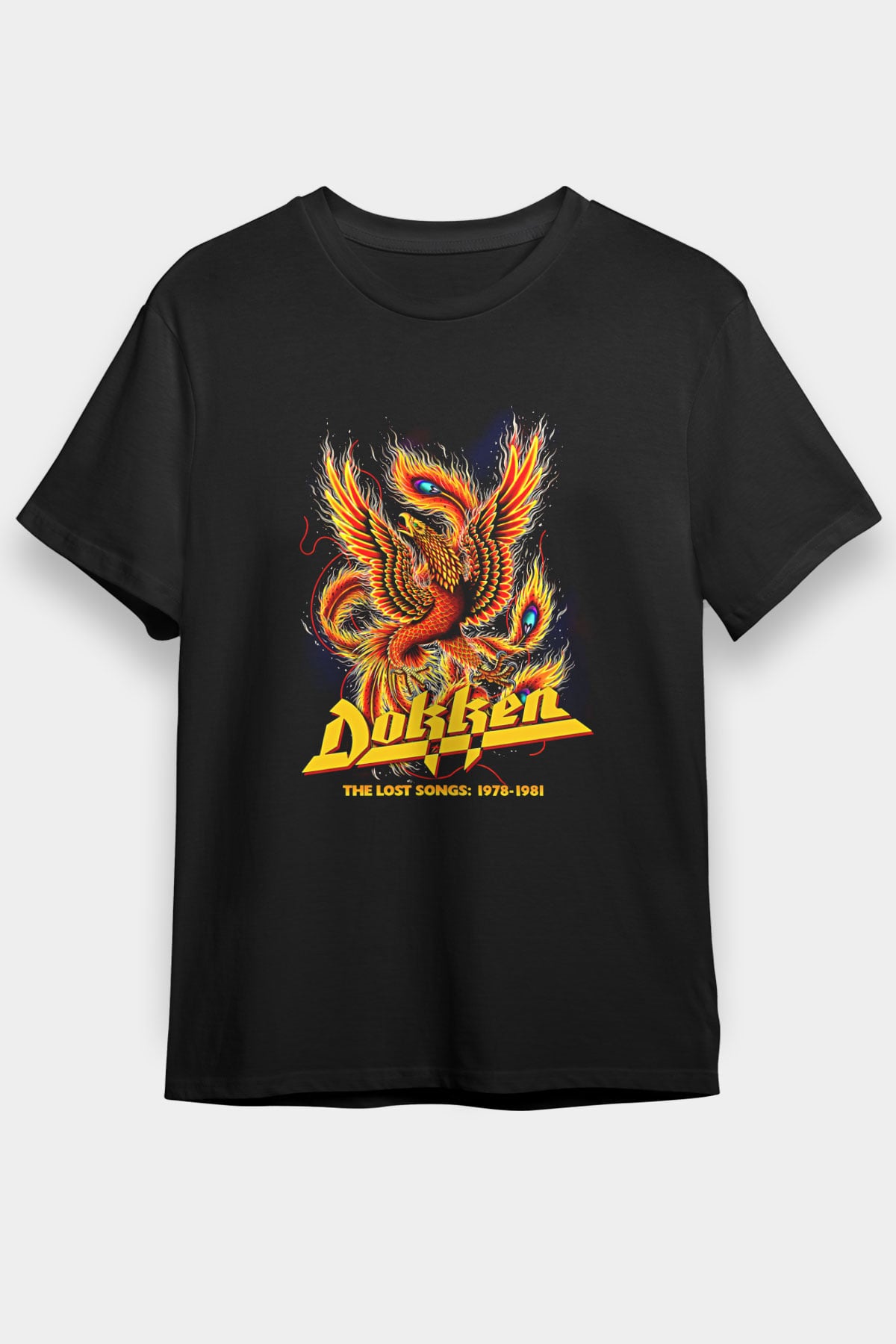 Dokken Baskılı Unisex Siyah Tişört - Tshirt