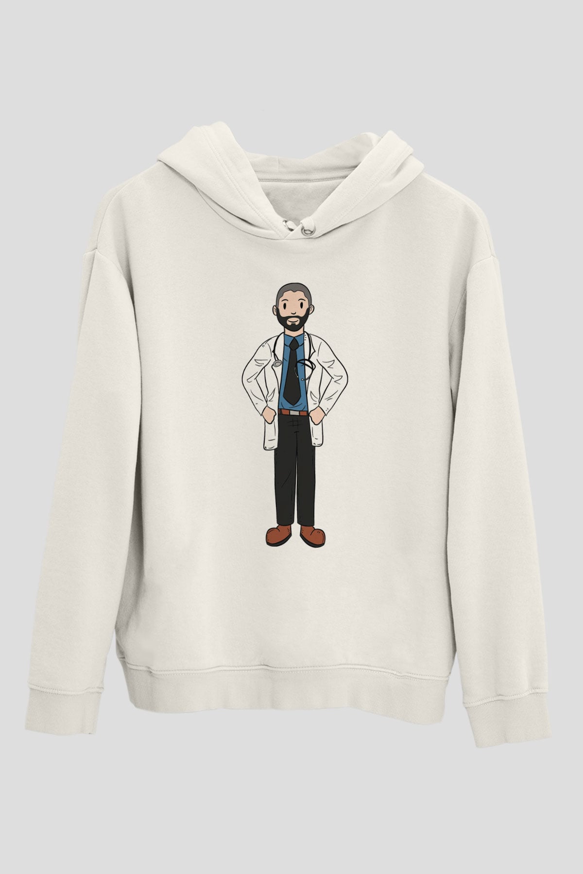 Doktor Beyaz Unisex Kapüşonlu Sweatshirt