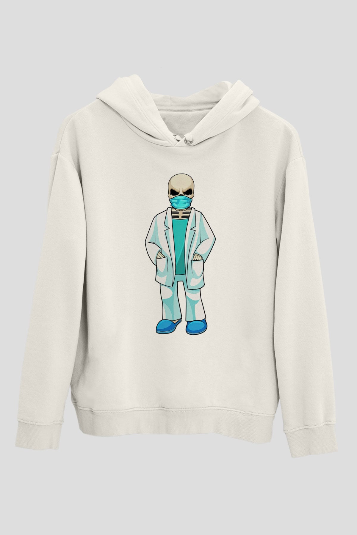 Doktor Beyaz Unisex Kapüşonlu Sweatshirt
