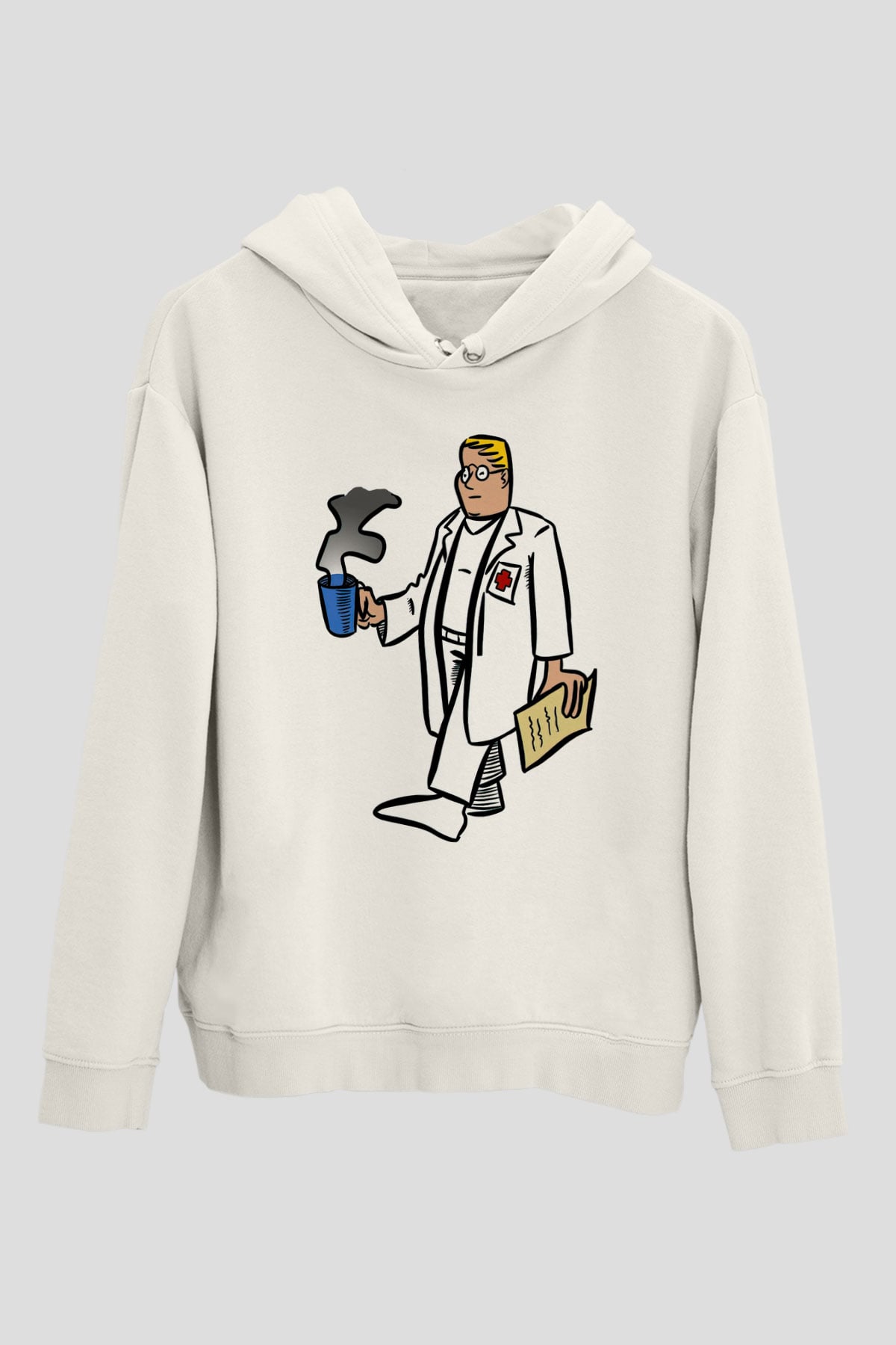 Doktor Beyaz Unisex Kapüşonlu Sweatshirt