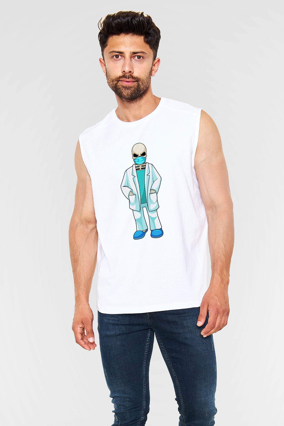 Doktor Beyaz Unisex Kolsuz Tişört