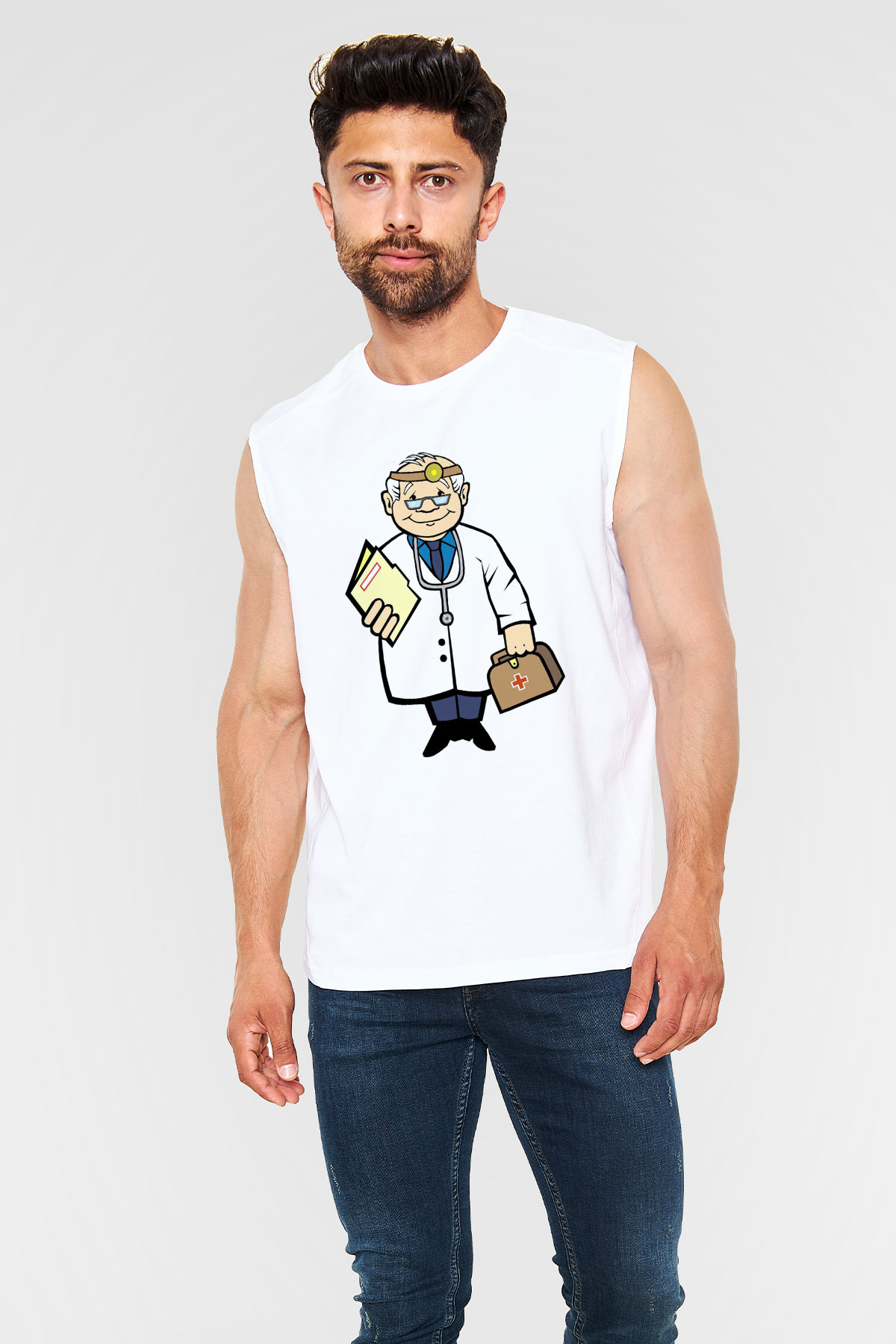 Doktor Beyaz Unisex Kolsuz Tişört