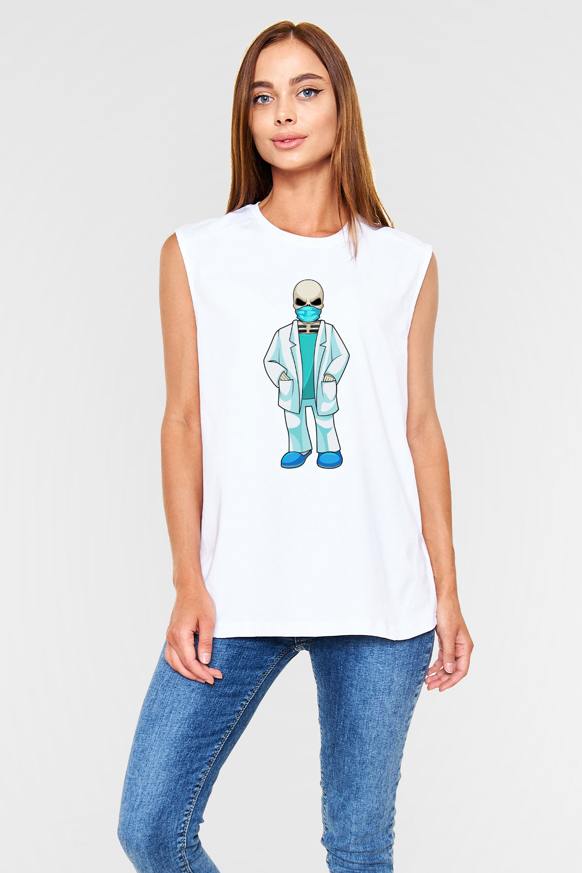 Doktor Beyaz Unisex Kolsuz Tişört