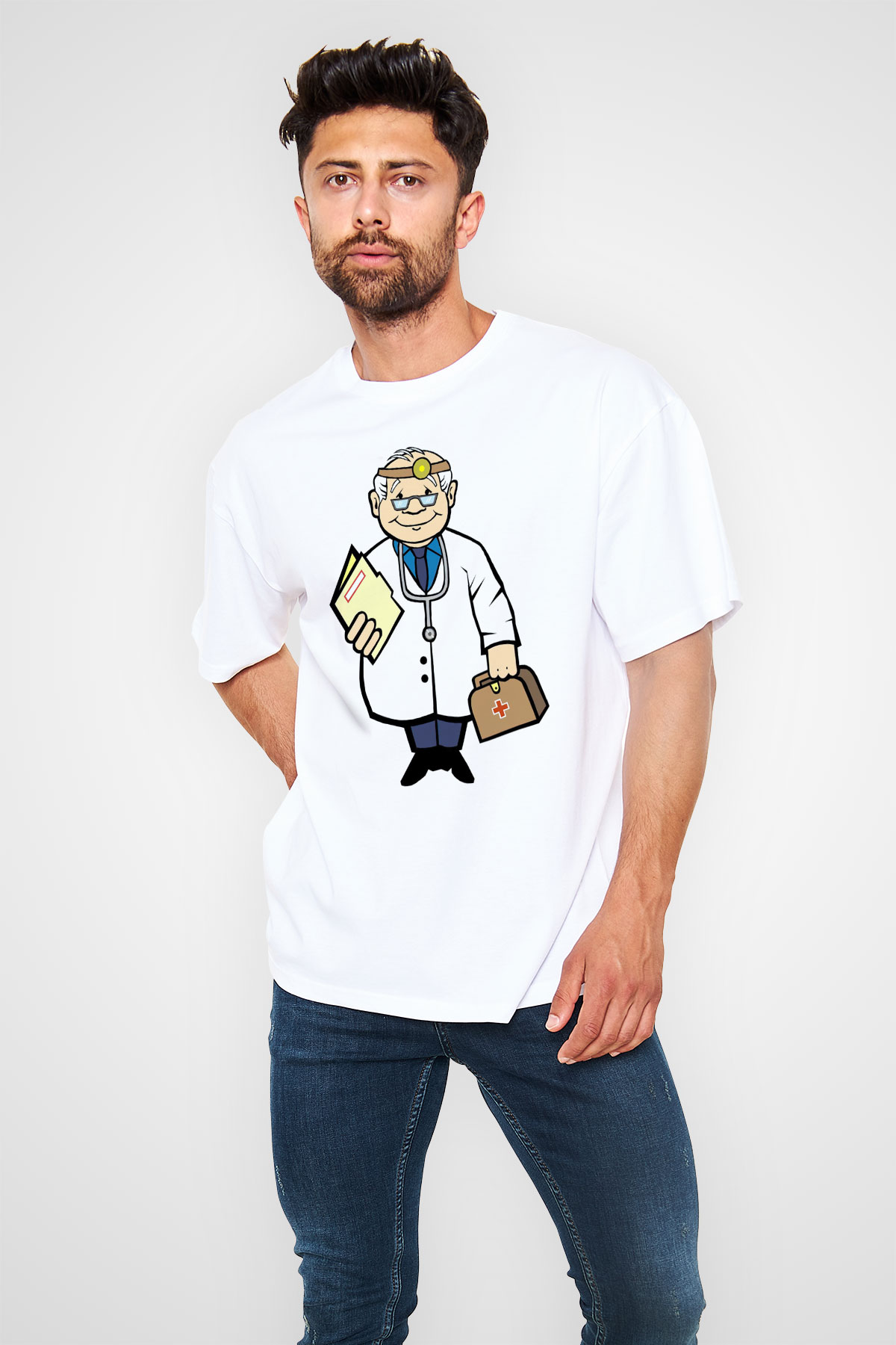 Doktor Beyaz Unisex Tişört T-Shirt - TişörtFabrikası