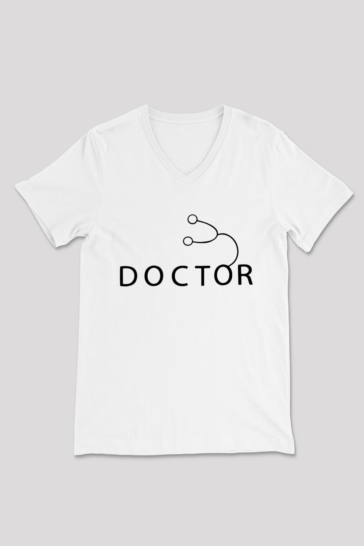 Doktor Beyaz Unisex V Yaka Tişört T-Shirt