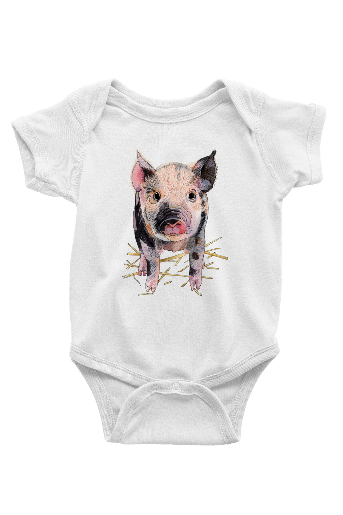Domuz Baskılı Beyaz Unisex Bebek Body - Zıbın