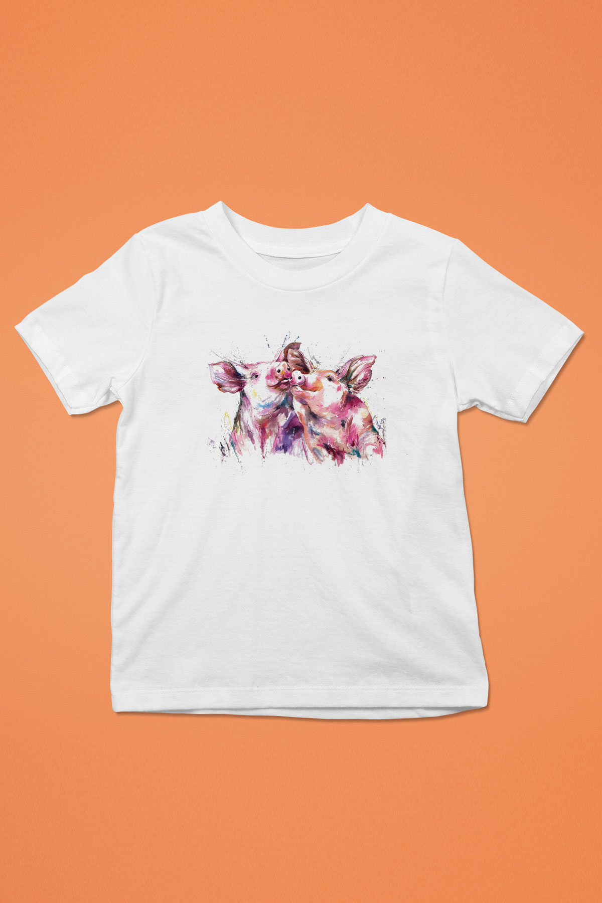 Domuz Baskılı Beyaz Unisex Çocuk Tişört