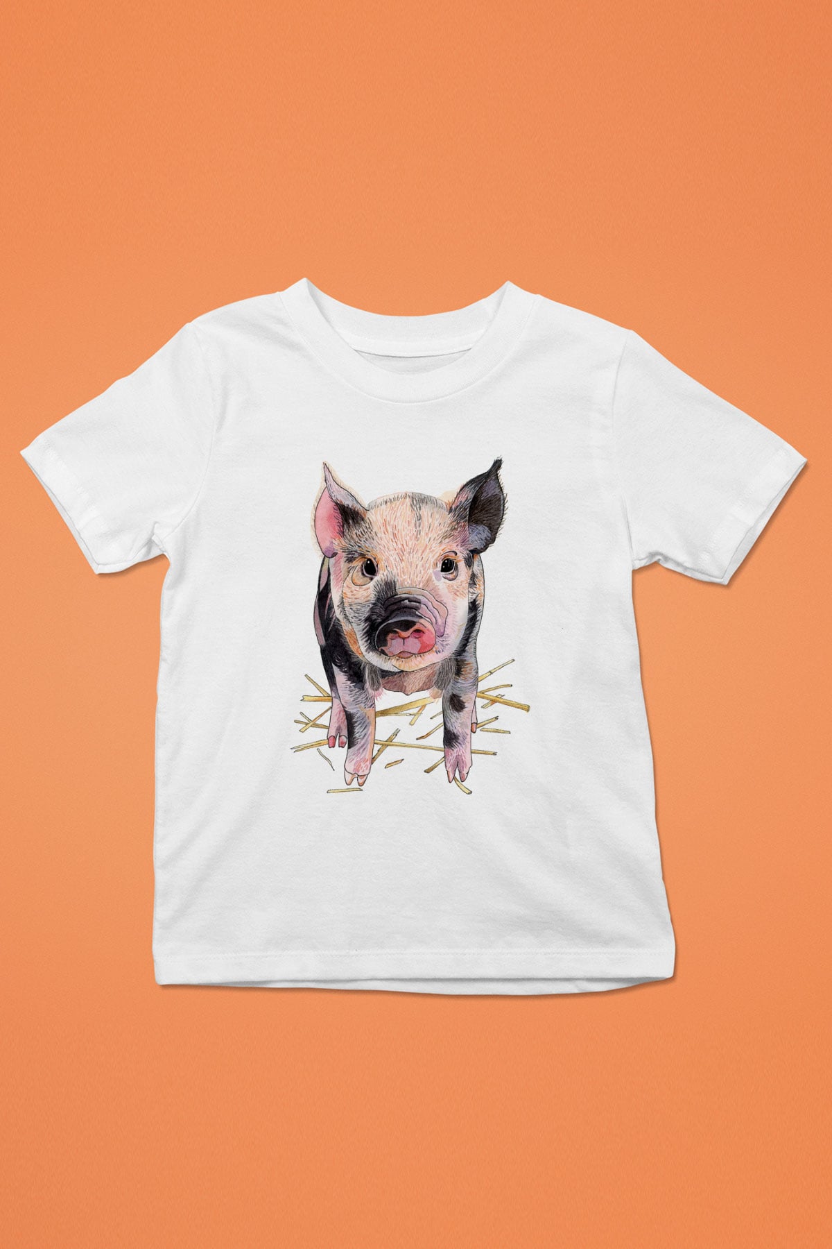 Domuz Baskılı Beyaz Unisex Çocuk Tişört