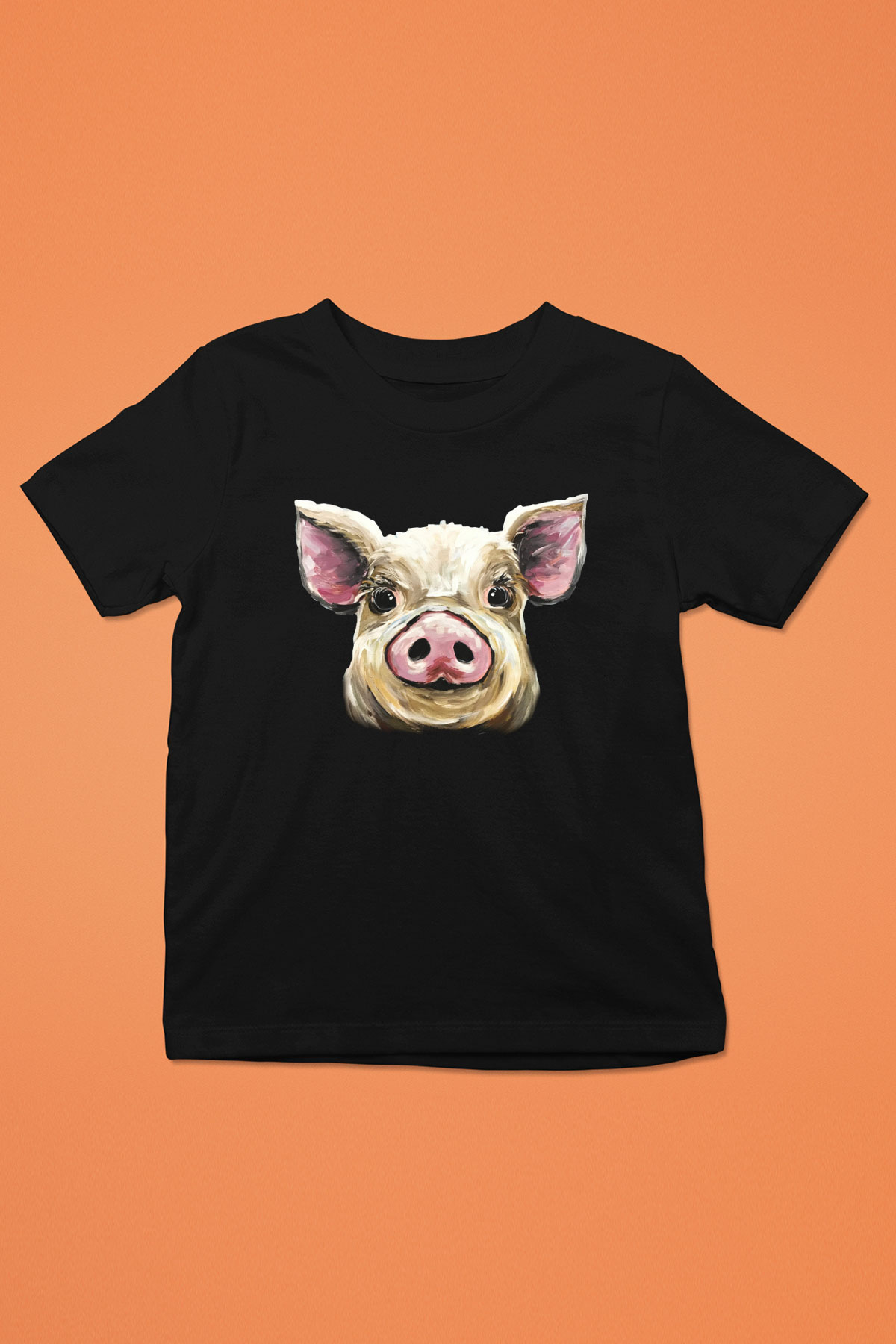 Domuz Baskılı Siyah Unisex Çocuk Tişört