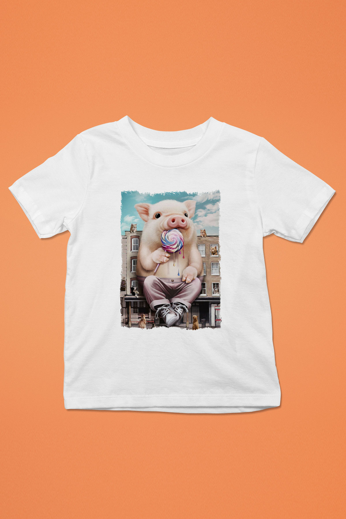 Domuz Beyaz Unisex Çocuk Tişört