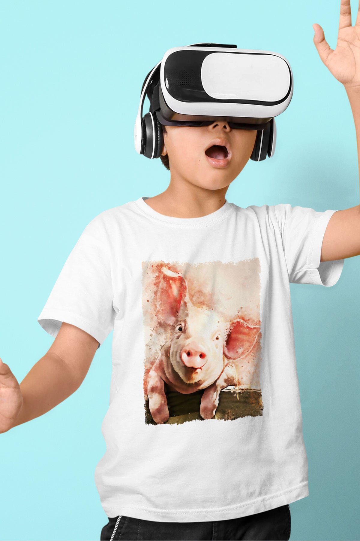 Domuz Beyaz Unisex Çocuk Tişört