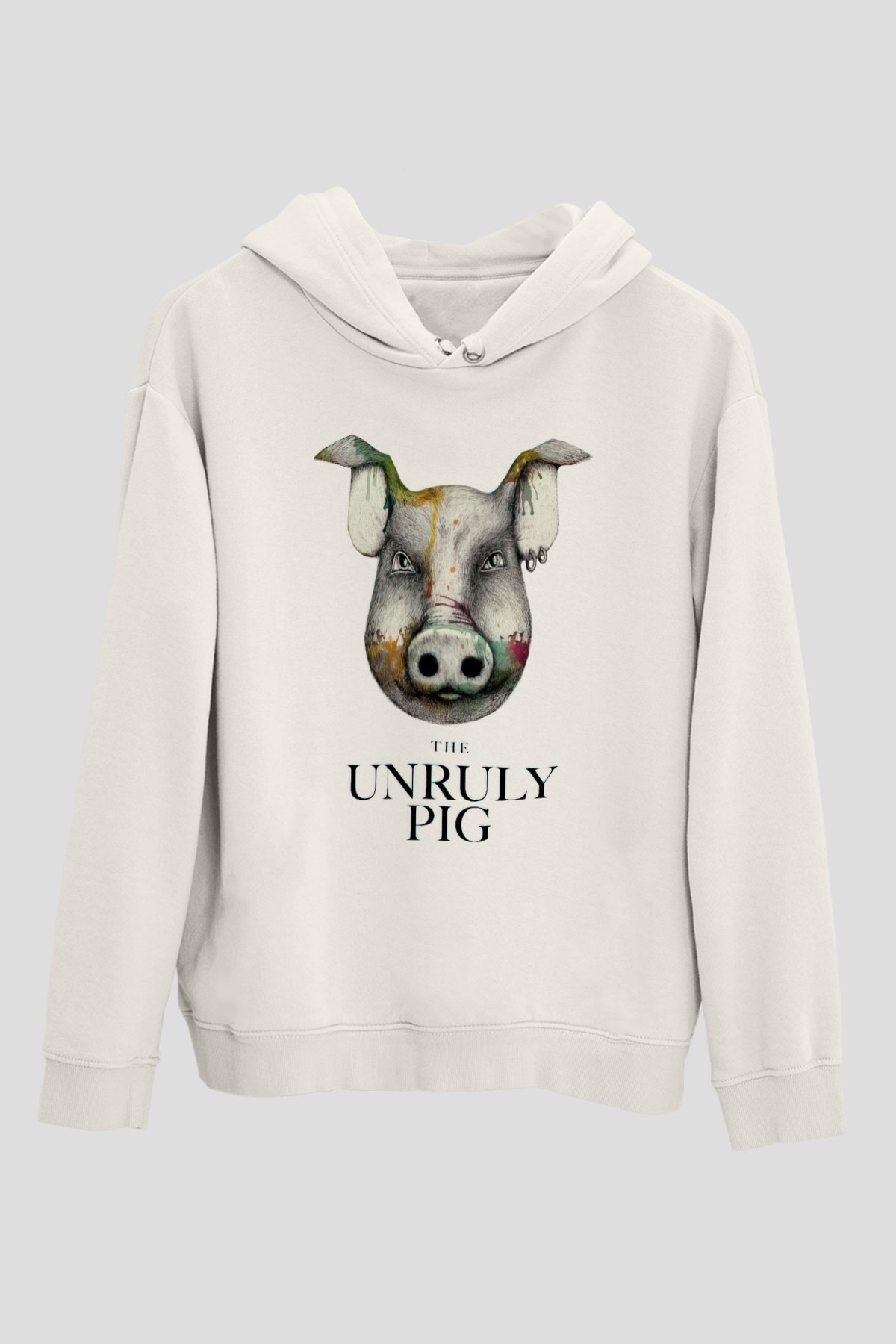 Domuz Beyaz Unisex Kapşonlu Sweatshirt