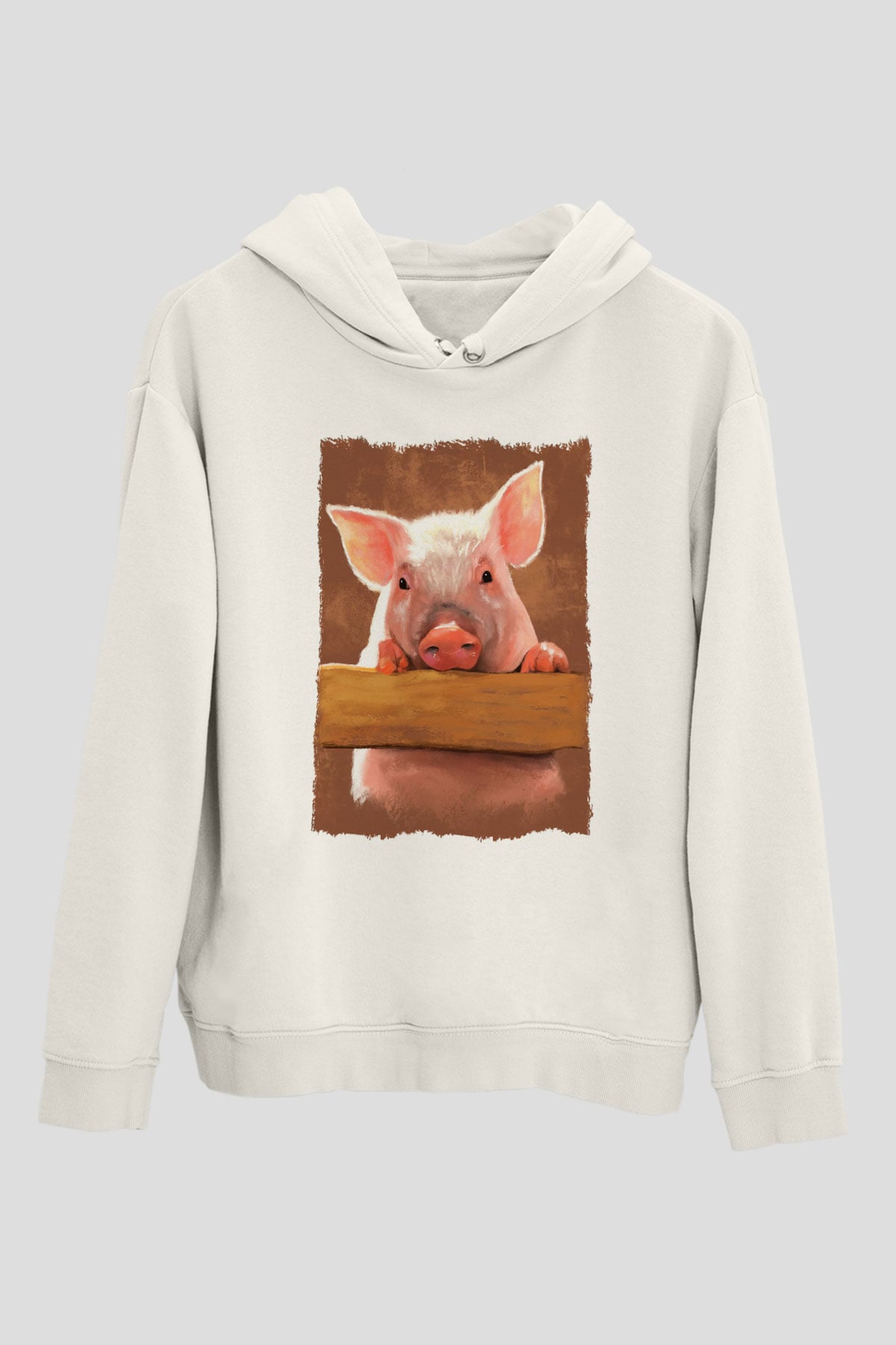 Domuz Beyaz Unisex Kapüşonlu Sweatshirt