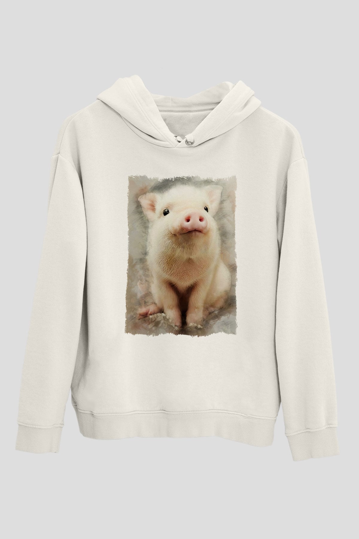 Domuz Beyaz Unisex Kapüşonlu Sweatshirt