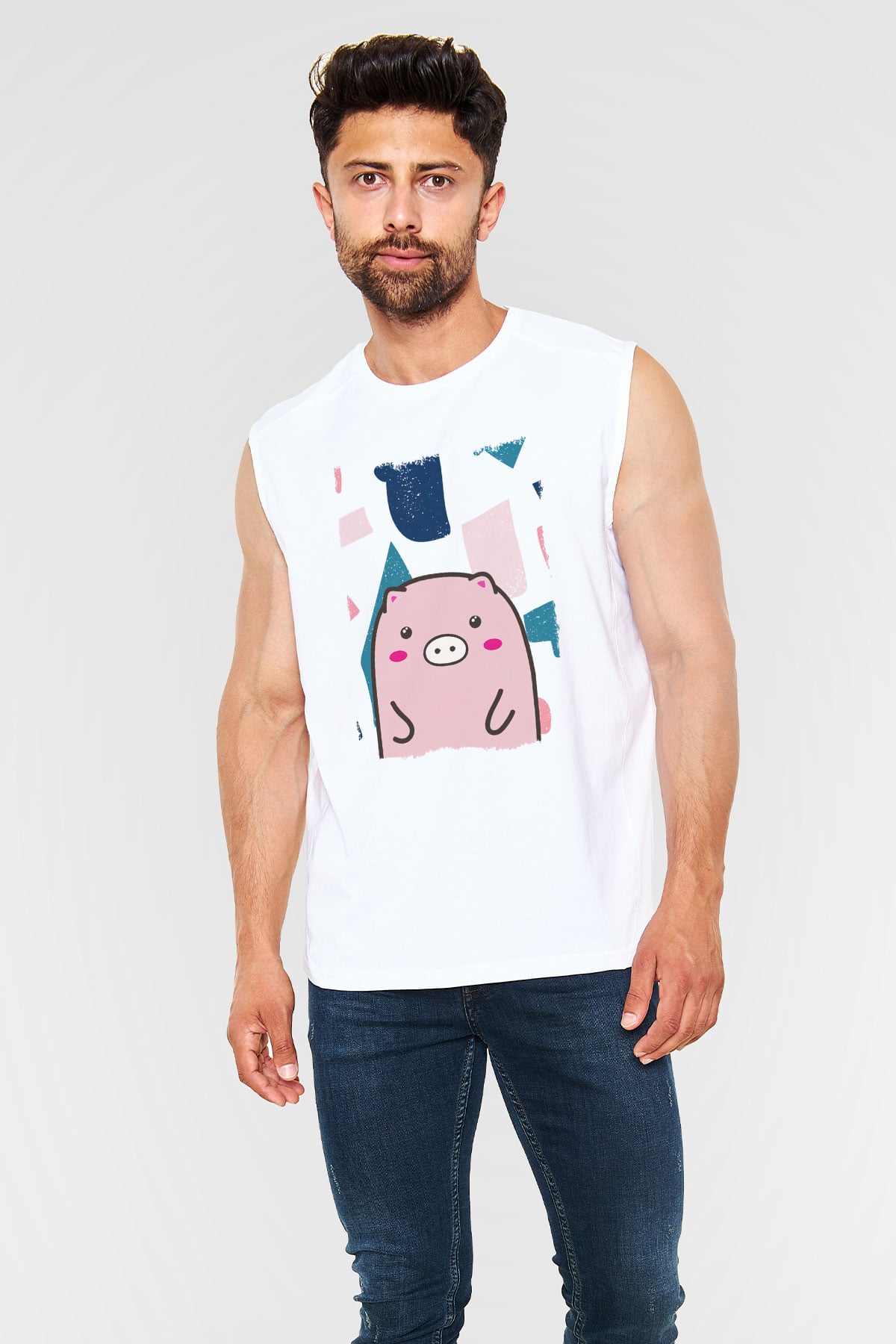 Domuz Beyaz Unisex Kolsuz Tişört