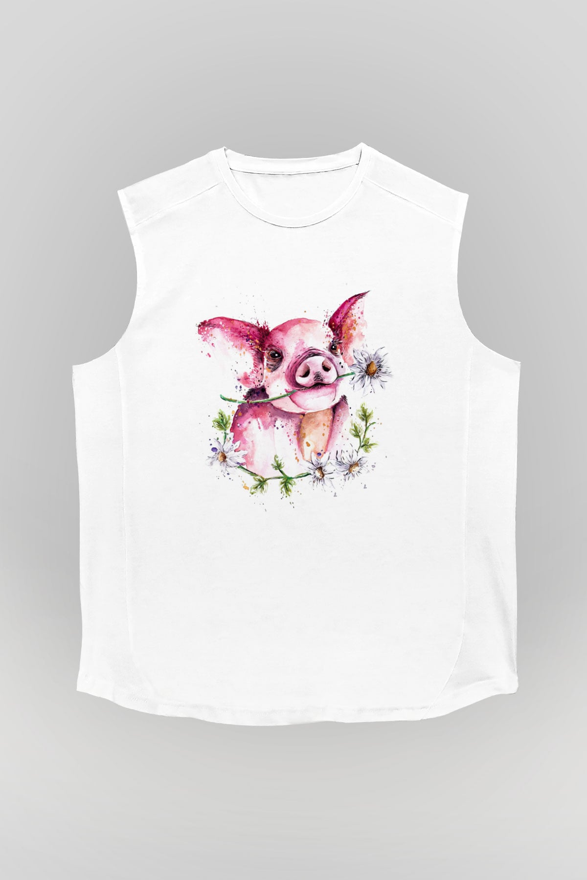 Domuz Beyaz Unisex Kolsuz Tişört