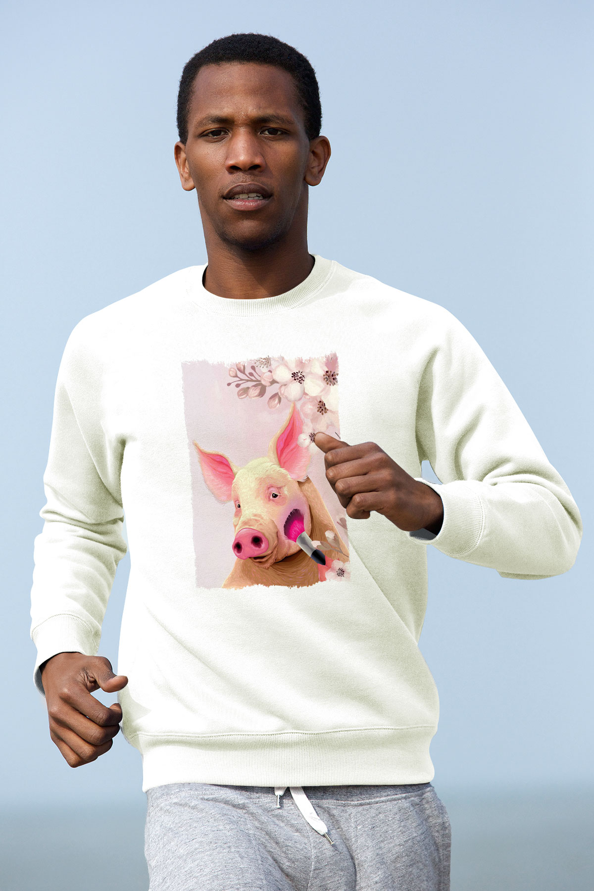 Domuz Beyaz Unisex Sweatshirt