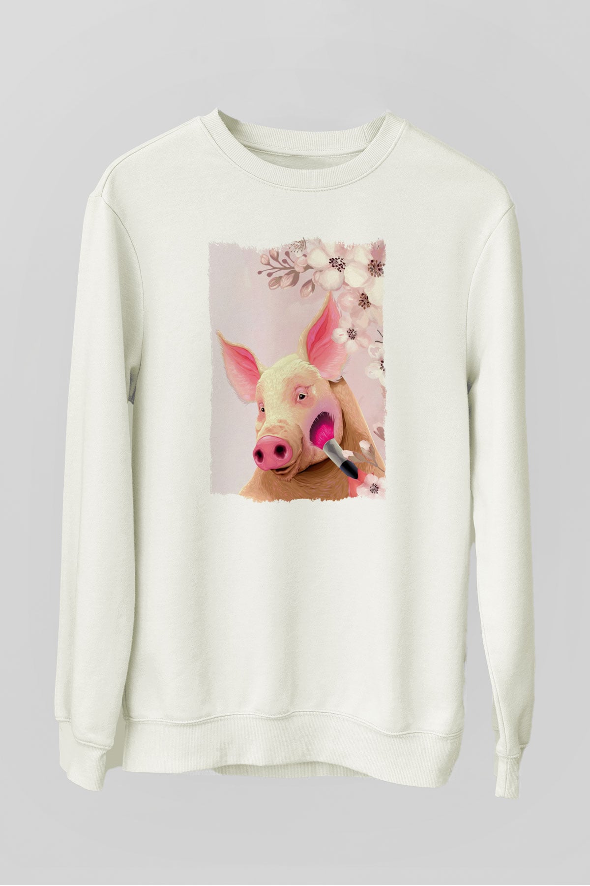 Domuz Beyaz Unisex Sweatshirt