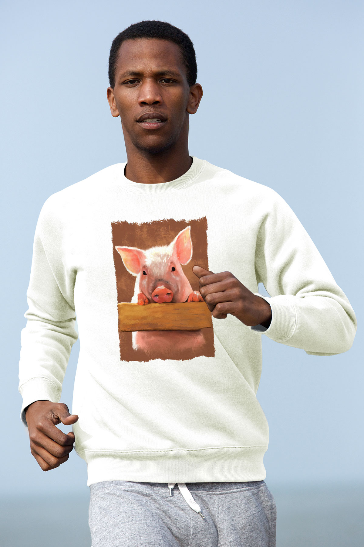 Domuz Beyaz Unisex Sweatshirt