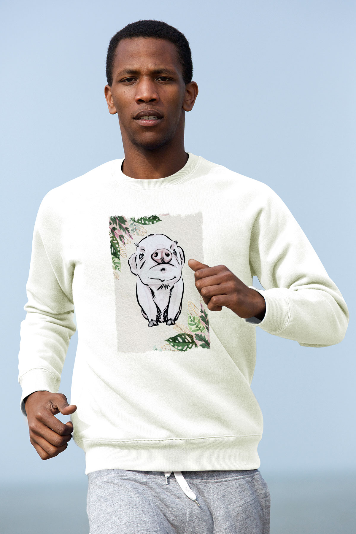 Domuz Beyaz Unisex Sweatshirt