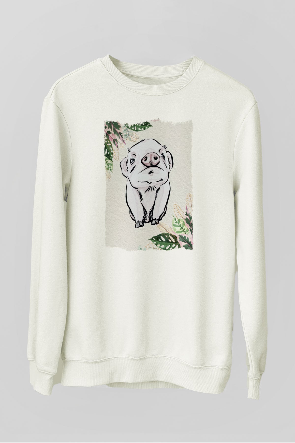 Domuz Beyaz Unisex Sweatshirt