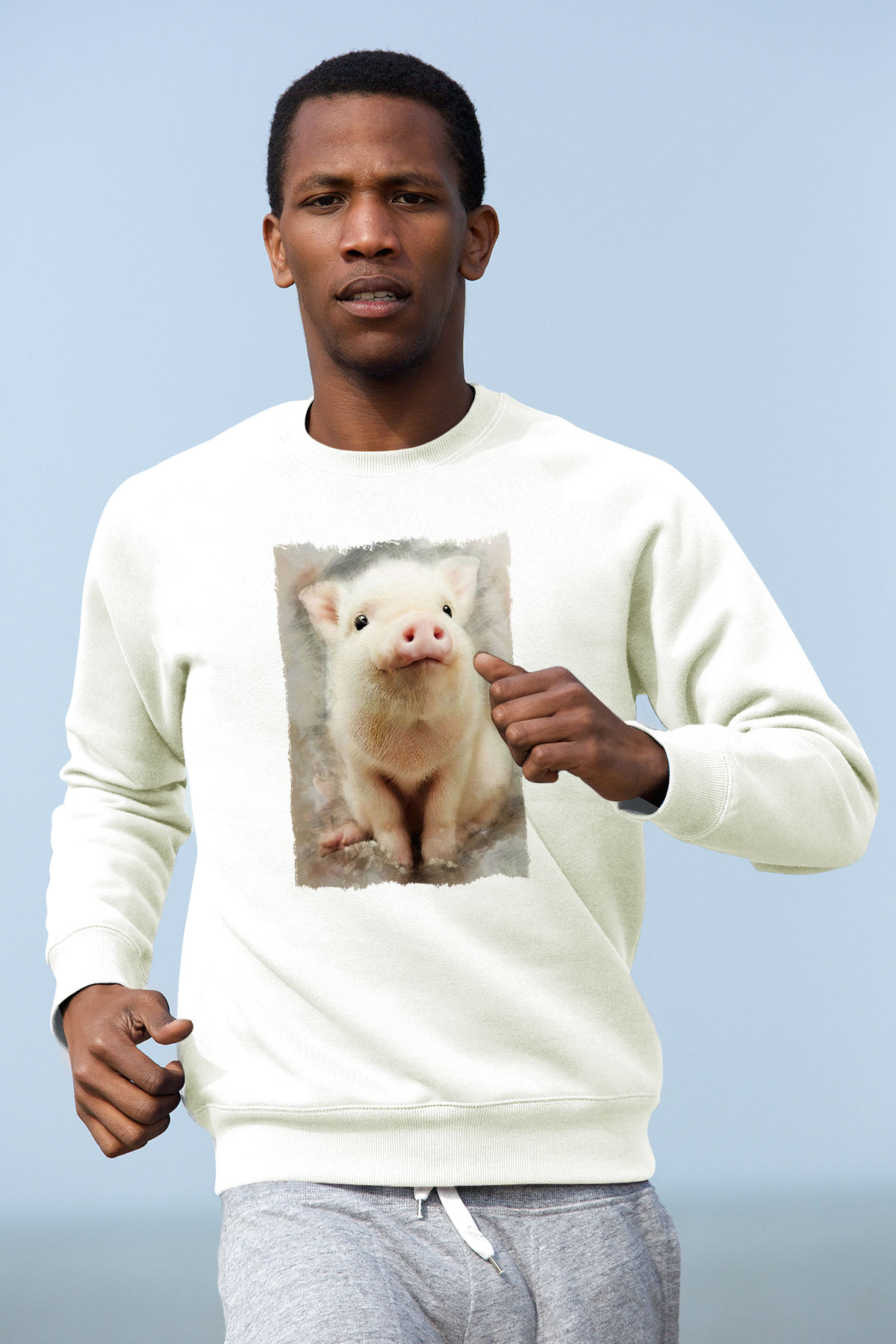 Domuz Beyaz Unisex Sweatshirt