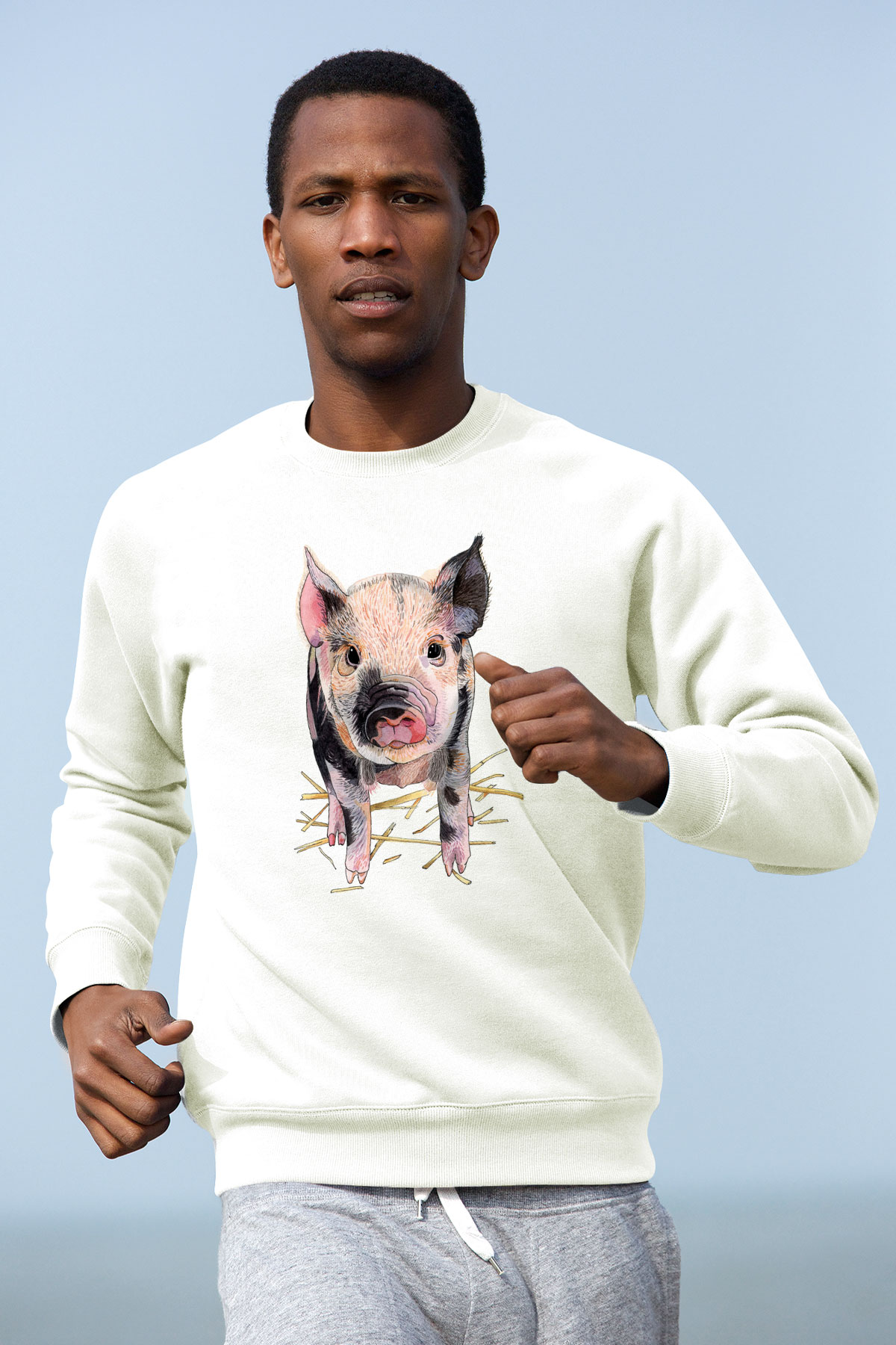 Domuz Beyaz Unisex Sweatshirt