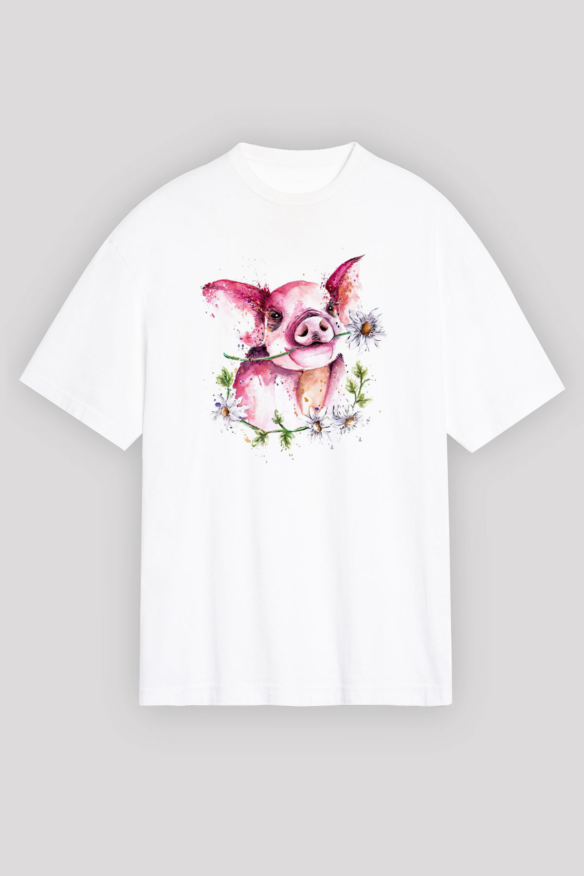 Domuz Beyaz Unisex Tişört T-Shirt - TişörtFabrikası