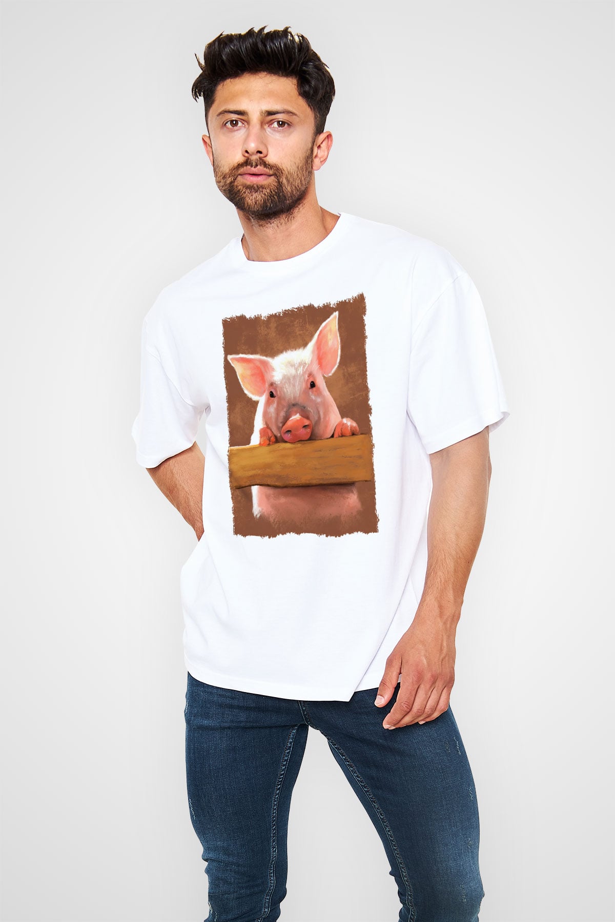 Domuz Beyaz Unisex Tişört T-Shirt - TişörtFabrikası