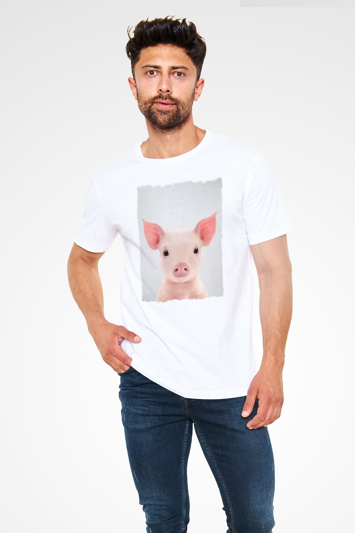 Domuz Beyaz Unisex Tişört T-Shirt - TişörtFabrikası