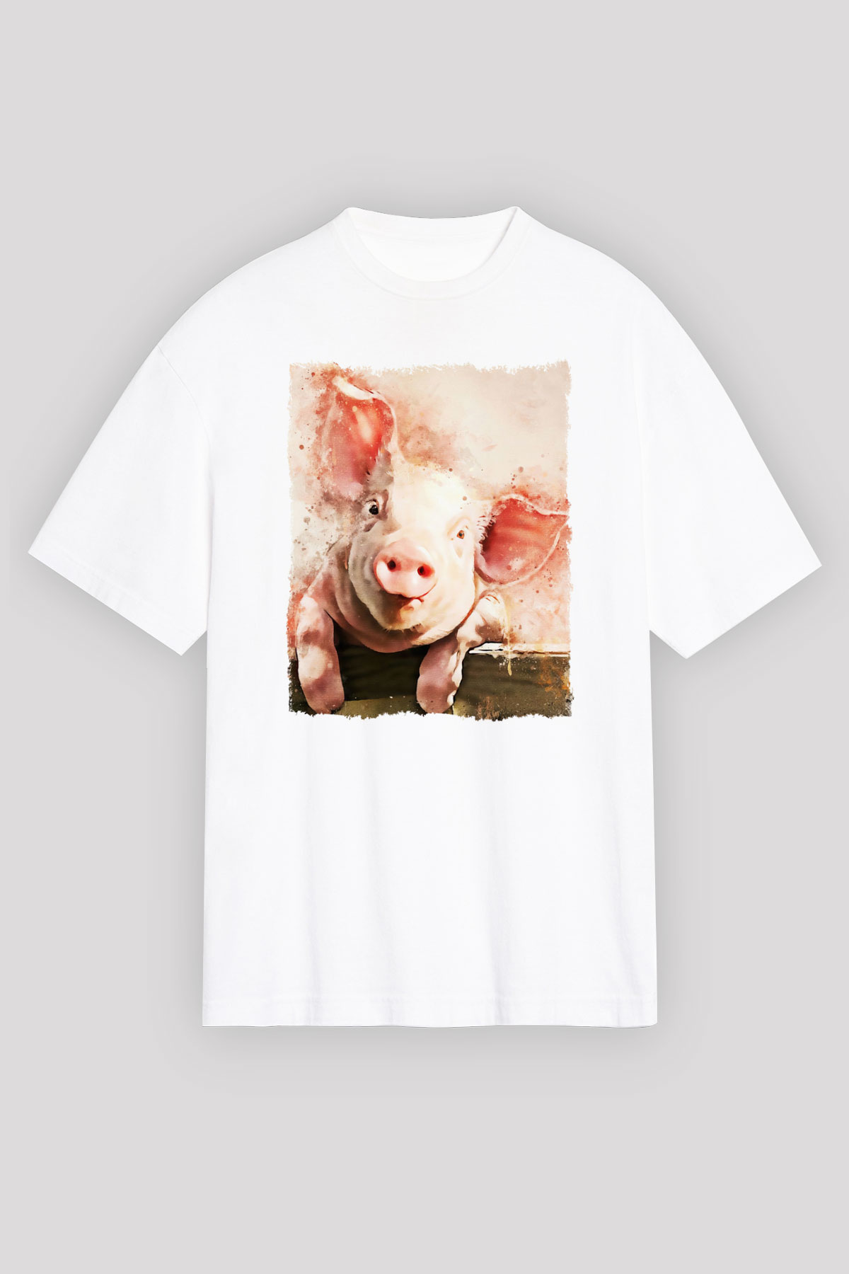 Domuz Beyaz Unisex Tişört T-Shirt - TişörtFabrikası