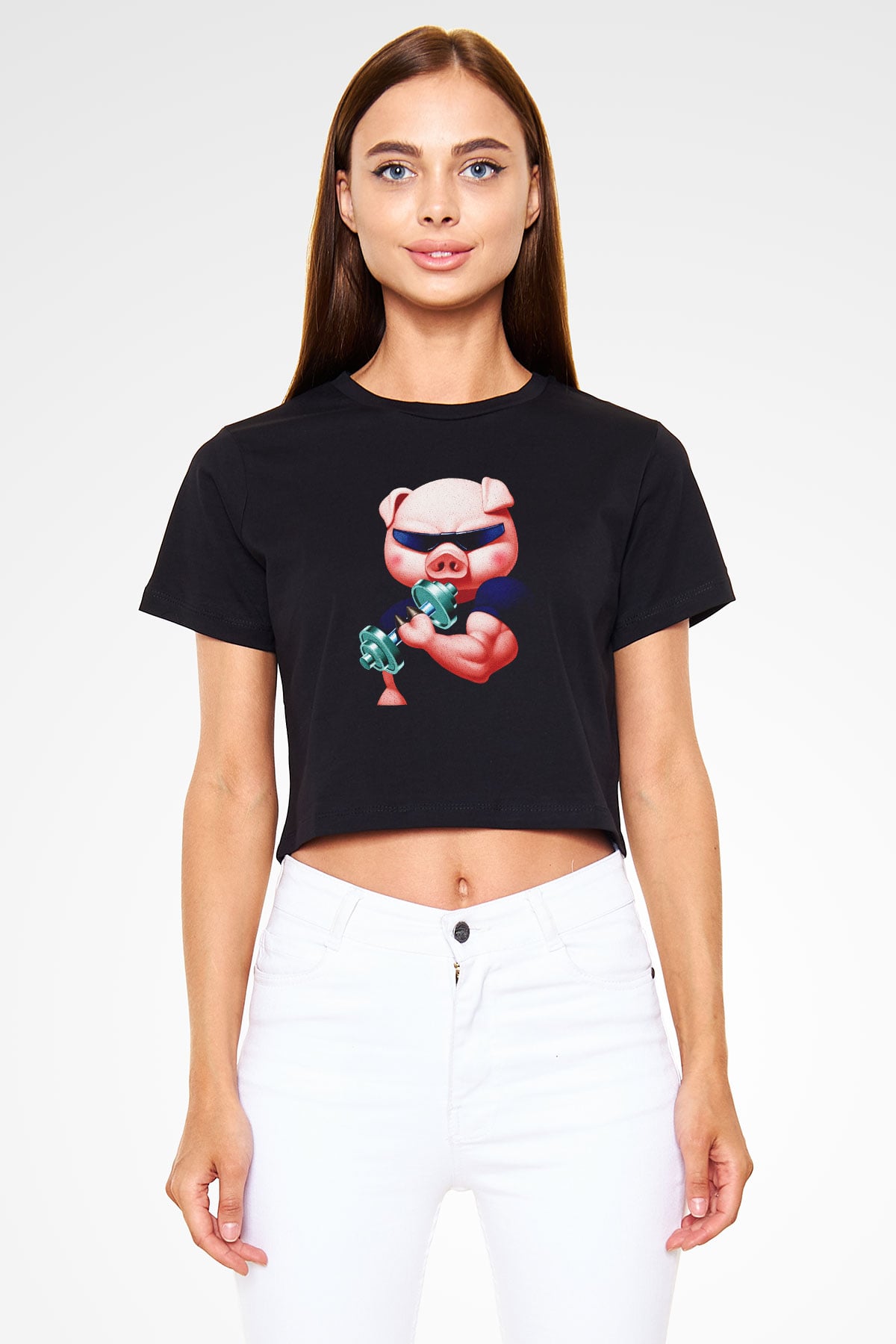 Domuz Siyah Crop Top Tişört